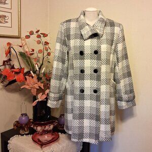 NEW Women’s Gray White Double-Breasted Lined Trench Coat Winter Outerwear 14 L